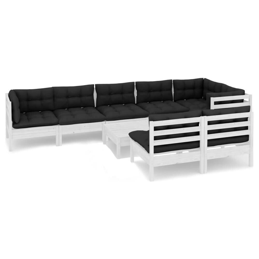 Set Divani Da Giardino 9 Pz Con Cuscini Bianchi Legno Di Pino - Foto 2