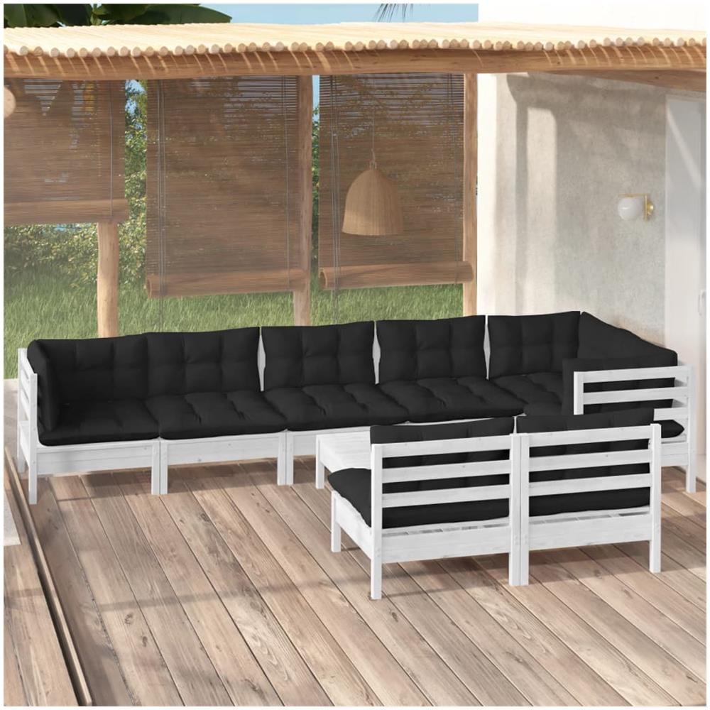 Set Divani Da Giardino 9 Pz Con Cuscini Bianchi Legno Di Pino - Foto 1