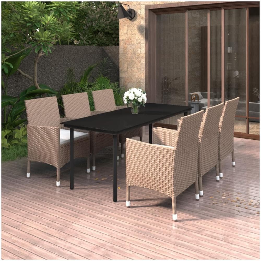 Set Da Pranzo Da Giardino 7 Pz E Cuscini In Polyrattan E Vetro - Foto 1