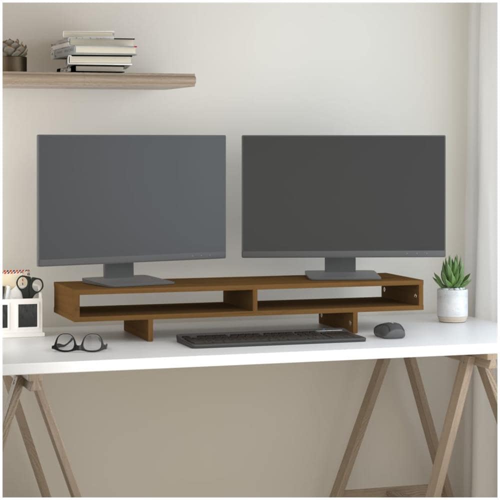 Supporto Per Monitor Miele 100x27x14 Cm Legno Massello Di Pino - Foto 1