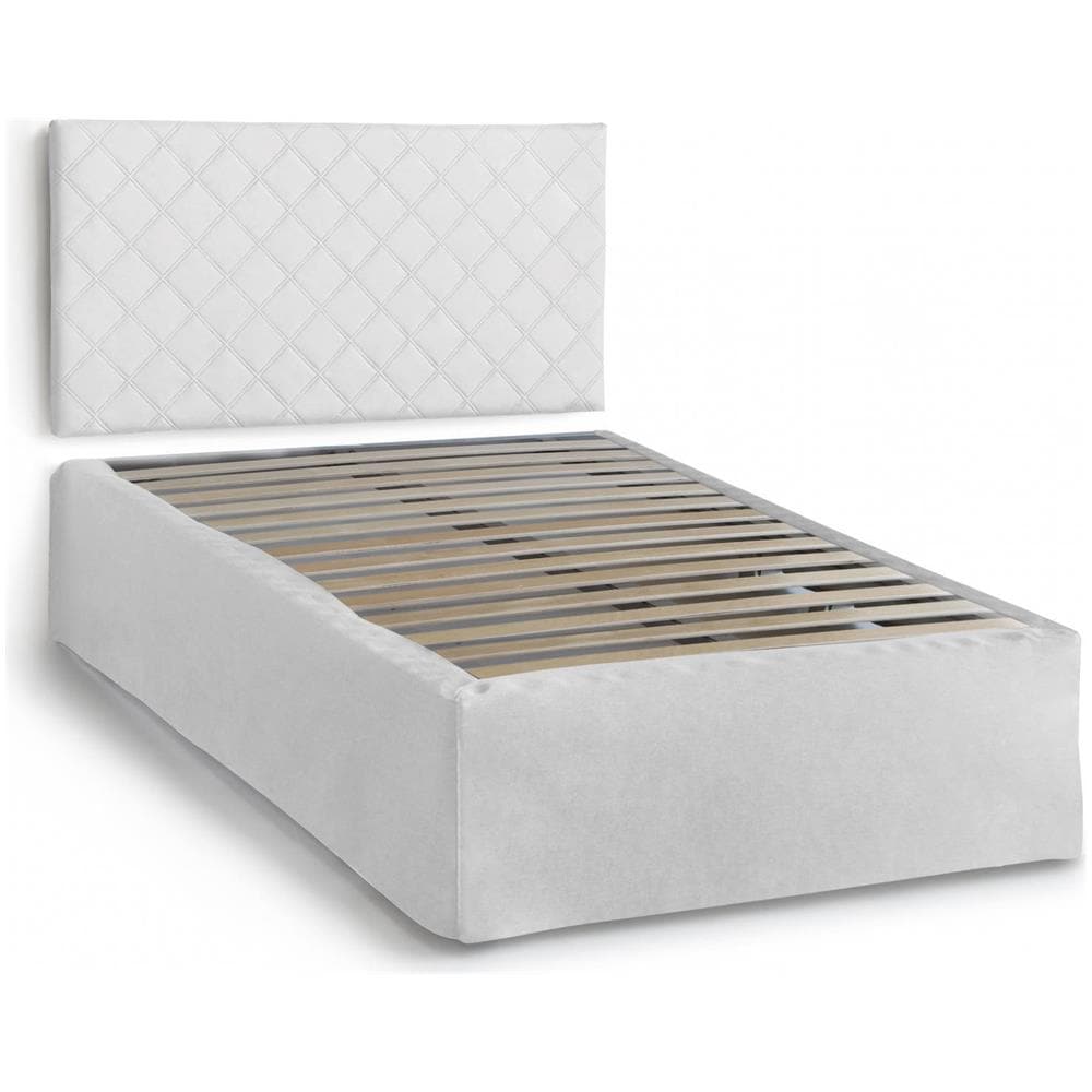 Letto Piazza E Mezza Clea, Set Testata In Ecopelle Con Rete Ortopedica E Mantovana, 100% Made In Italy, Adatto A Materasso Da Cm 120x190, Bianco - Foto 2