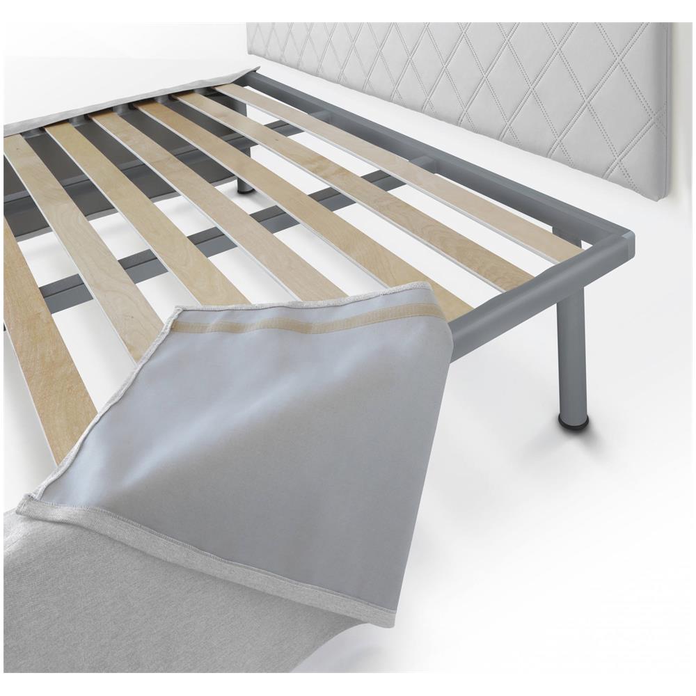 Letto Piazza E Mezza Clea, Set Testata In Ecopelle Con Rete Ortopedica E Mantovana, 100% Made In Italy, Adatto A Materasso Da Cm 120x190, Bianco - Foto 3