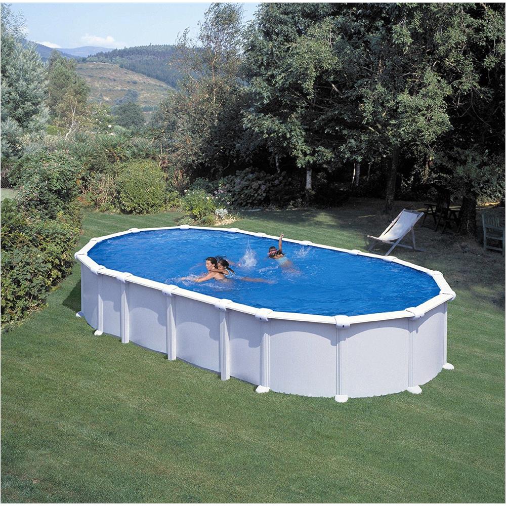 Piscina Ovale Haiti, Liner Blu 40/100, Filtro Sabbia, Bianca 730x375xh. 132 Cm - Foto 1