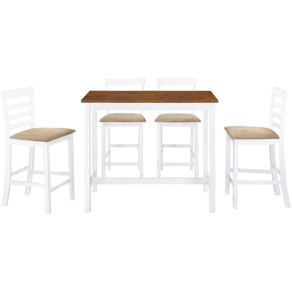 Set Tavolo E Sedie Da Bar 5 Pz Legno Massello Marrone E Bianco - Foto 2