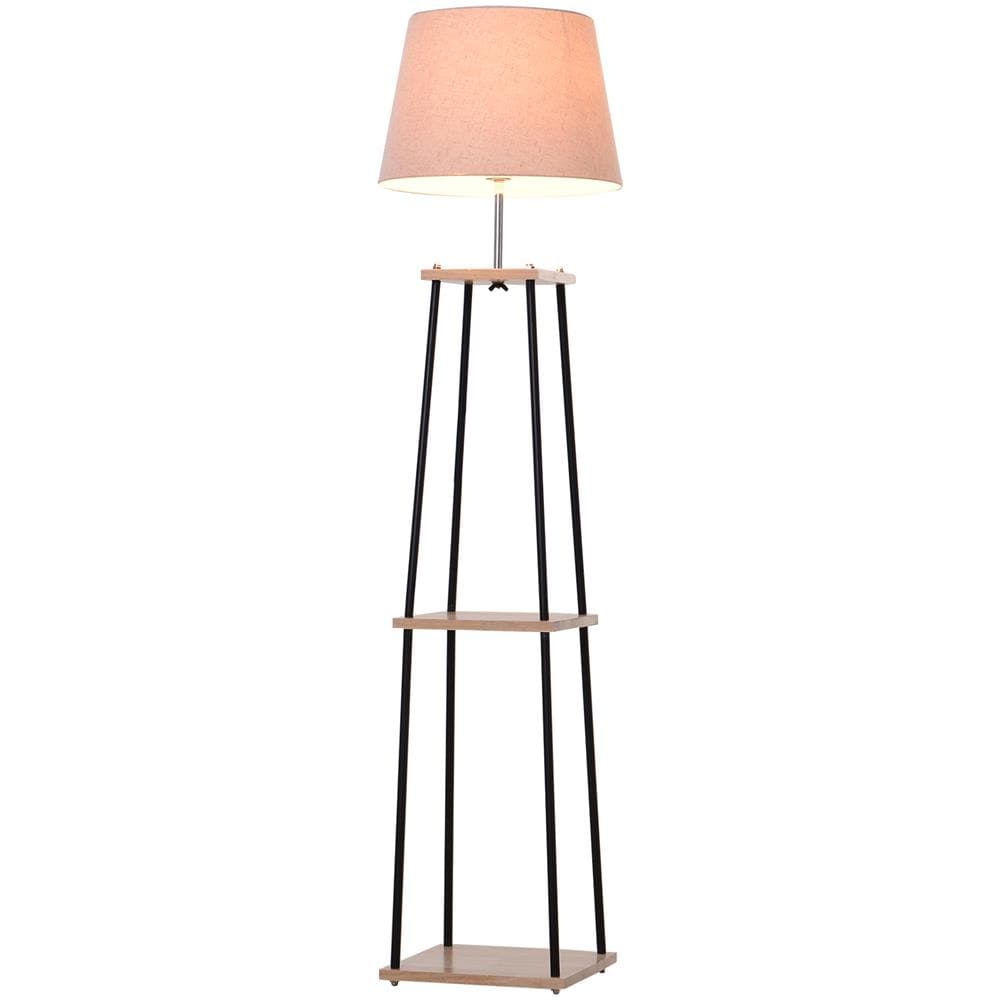HOMCOM Lampada Da Terra In Metallo Nero Con Mensole In Legno Paralume In Tessuto Beige 40 X 40 X 160 Cm HOMCOM Lampada Da Terra In Metallo Nero Con Mensole In Legno Paralume In Tessuto Beige 40 X 40 X 160 Cm