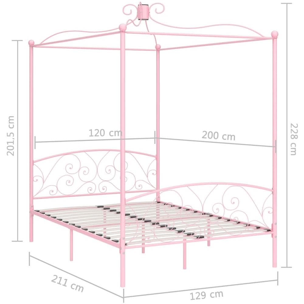 Letto A Baldacchino Rosa In Metallo 120x200 Cm - Foto 8