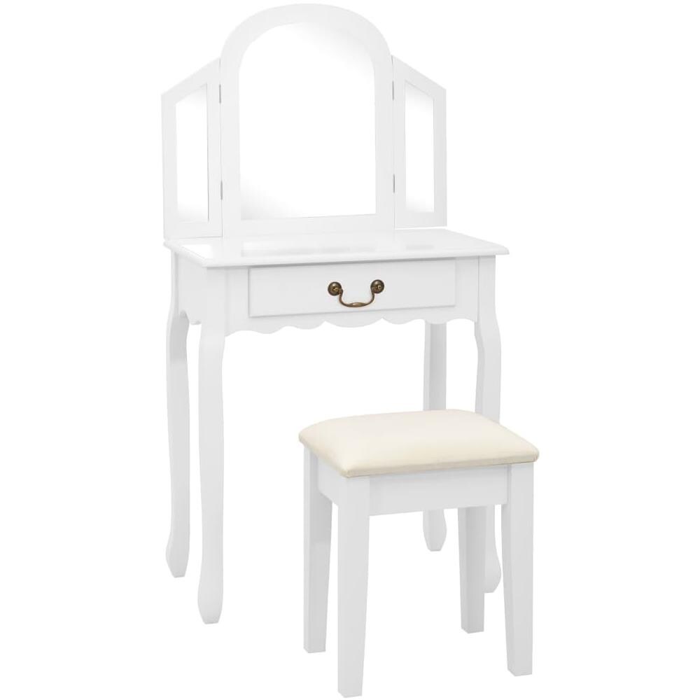 Tavolo Da Trucco E Sgabello Bianco 65x36x128 Cm Paulownia E Mdf - Foto 1