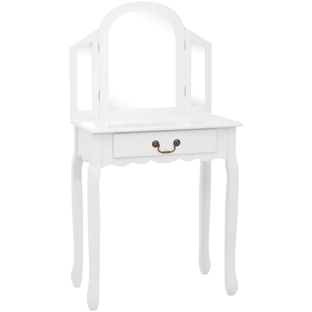 Tavolo Da Trucco E Sgabello Bianco 65x36x128 Cm Paulownia E Mdf - Foto 2