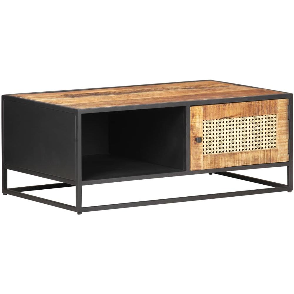 Tavolino Da Salotto 90x50x35 Cm Legno Di Mango Grezzo E Canna - Foto 1