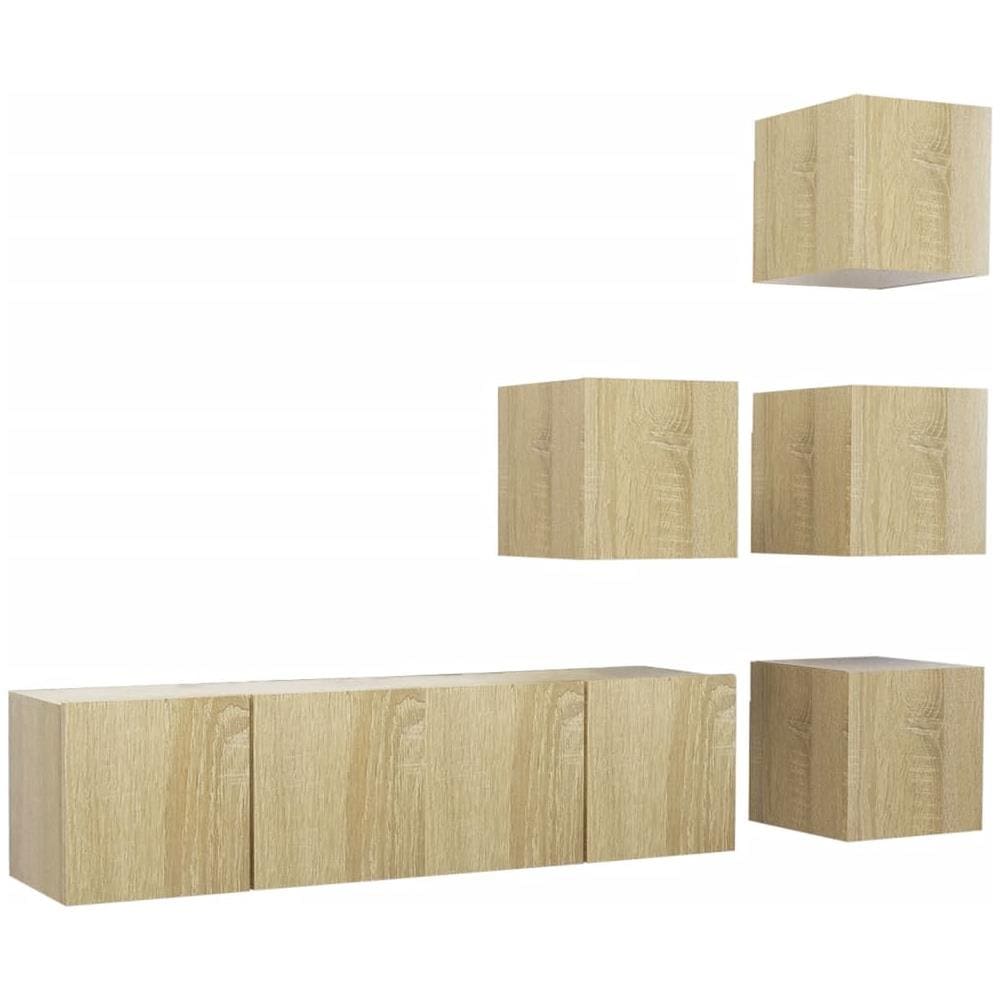 Set di Mobili Porta TV 6 pz Rovere Sonoma in Legno Multistrato - Foto 1