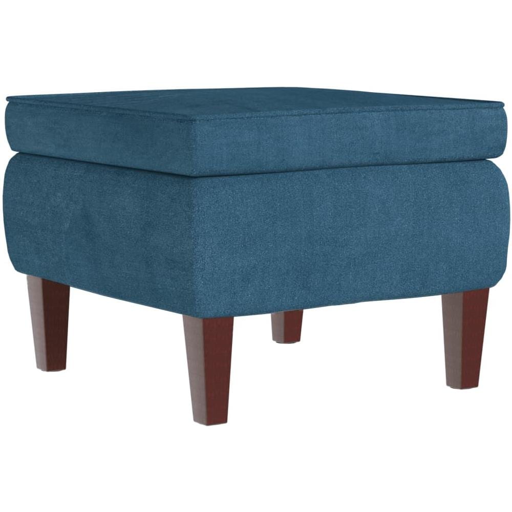 Poggiapiedi Con Gambe In Legno Blu In Velluto - Foto 1