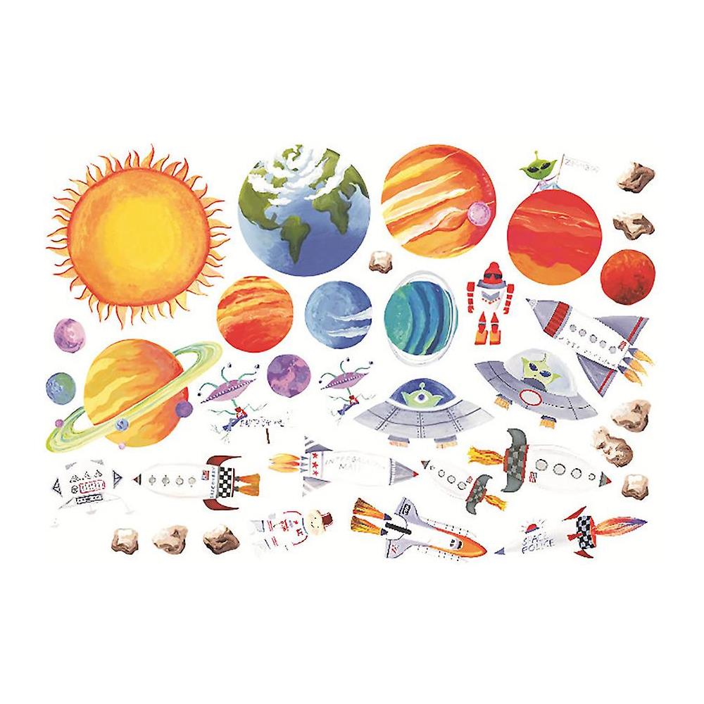 Adesivi Murali Spaziali - Pianeti, Razzo E Astronauta - Per Camerette Dei Bambini - 3 Fogli 30x90cm - Foto 2
