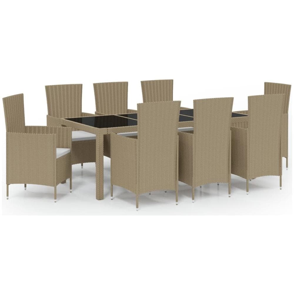 Set Mobili Da Pranzo Da Giardino 9pz E Cuscini Polyrattan Beige - Foto 2