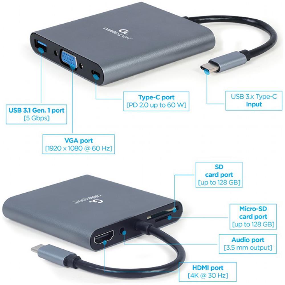 Adattatore Multiporta 6 In 1 Usb Type-c Cablexpert A-cm-combo6-01 - Foto 2