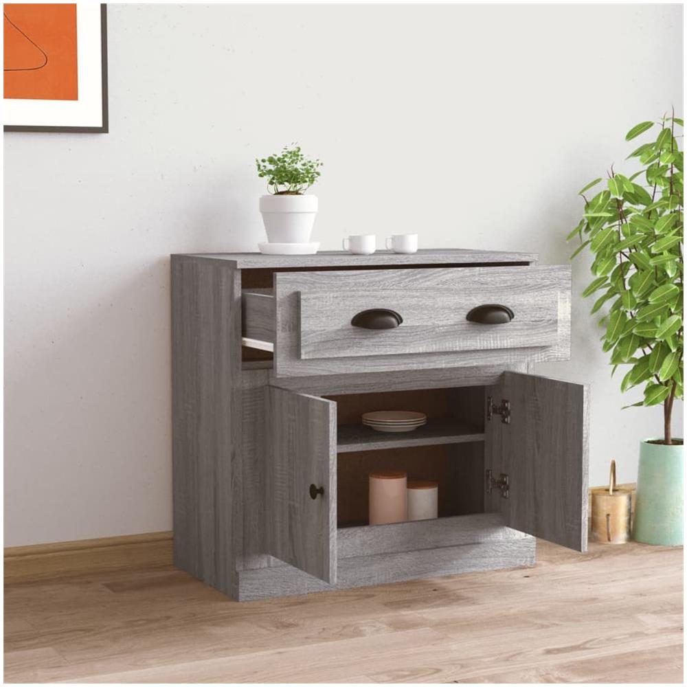 Credenza Grigio Sonoma 70x35,5x67,5 Cm In Legno Multistrato - Foto 3
