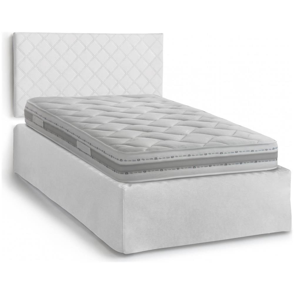 Letto Piazza E Mezza Cleide, Set Testata In Ecopelle Con Rete Ortopedica E Mantovana, 100% Made In Italy, Con Materasso Incluso, Cm 120x190, Bianco - Foto 2
