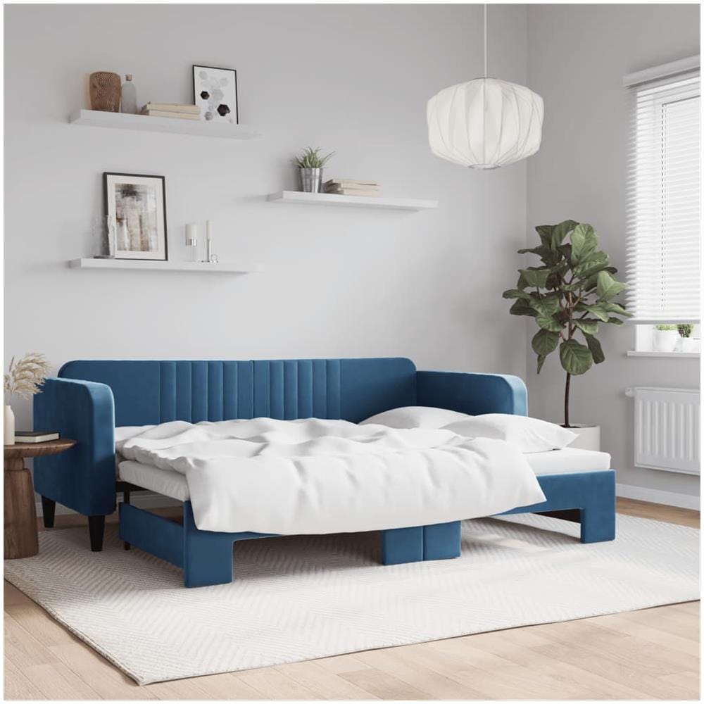 Divano Letto Con Letto Estraibile Blu 80x200 Cm In Velluto - Foto 1