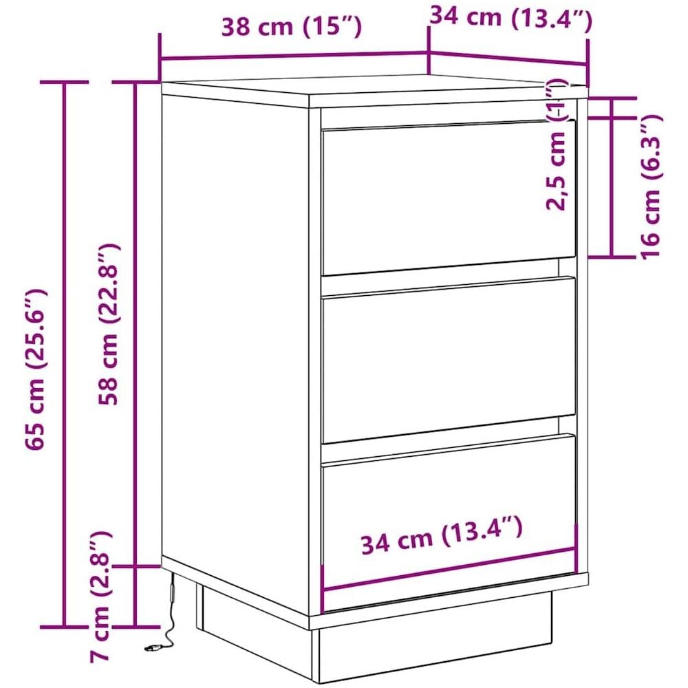 Comodino con Luci LED Grigio Cemento 38x34x65 cm - Foto 10