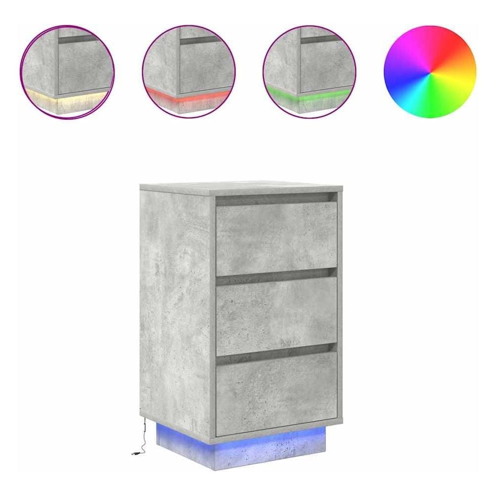 Comodino con Luci LED Grigio Cemento 38x34x65 cm - Foto 1