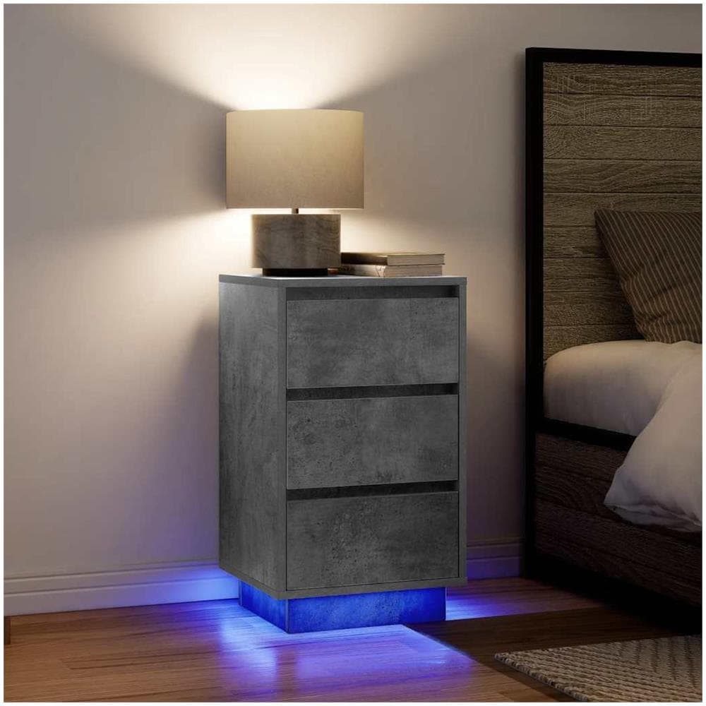 Comodino con Luci LED Grigio Cemento 38x34x65 cm - Foto 2