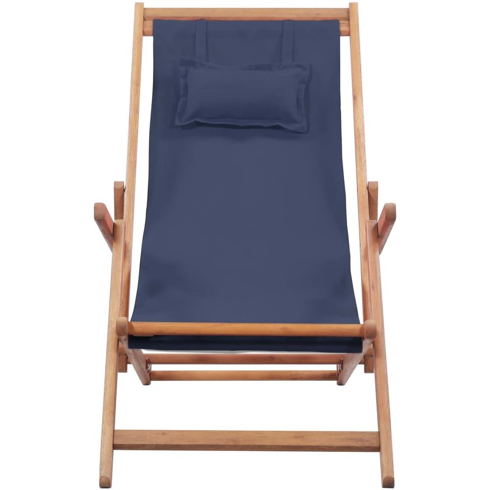 Sdraio da Spiaggia Pieghevole Telaio in Legno e Tessuto Blu - Foto 2