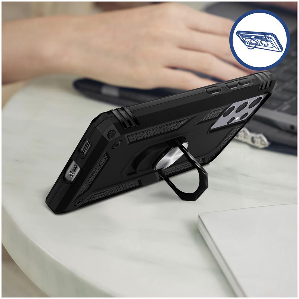Cover Samsung Galaxy S21 Ultra Bi-materia Anello Magnetico Stand Nero - Foto 4