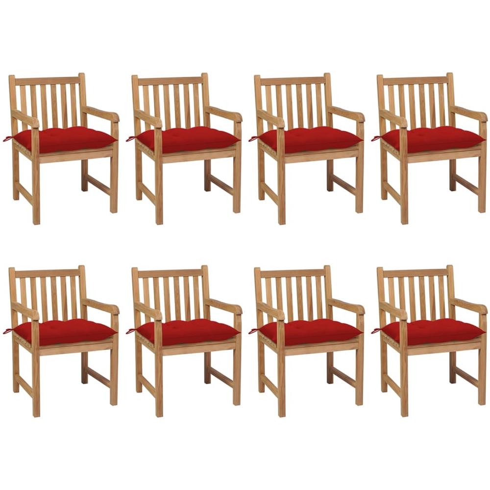 Sedie da Giardino 8 pz con Cuscini Rossi in Massello di Teak - Foto 1