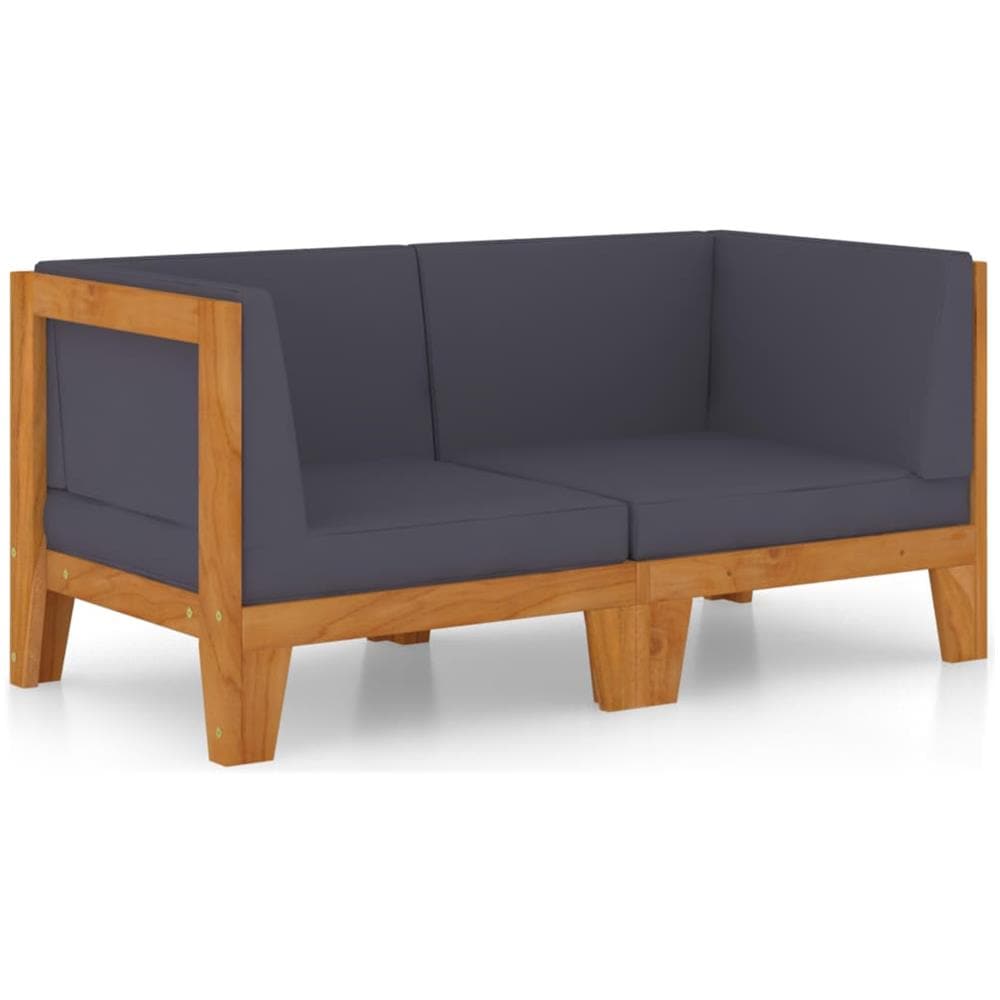 Divano A 2 Posti Con Cuscini Grigio Scuro In Massello Di Acacia - Foto 1