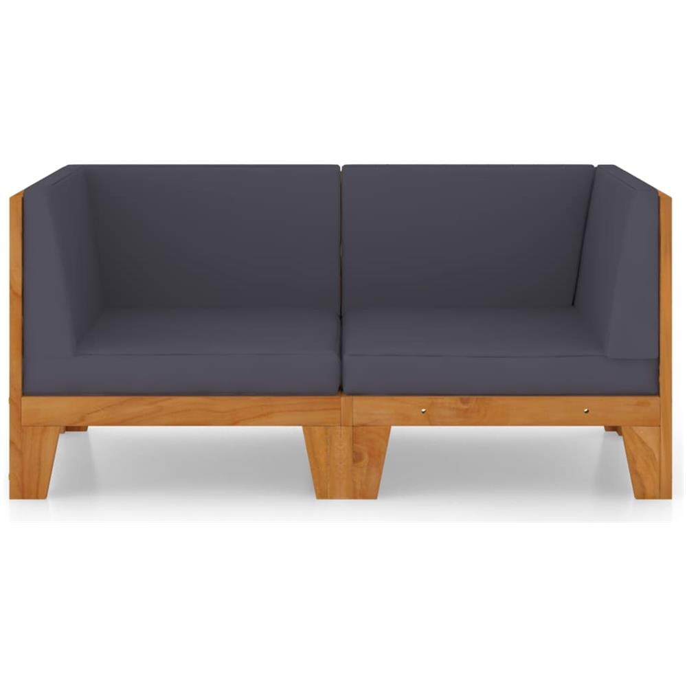 Divano A 2 Posti Con Cuscini Grigio Scuro In Massello Di Acacia - Foto 2