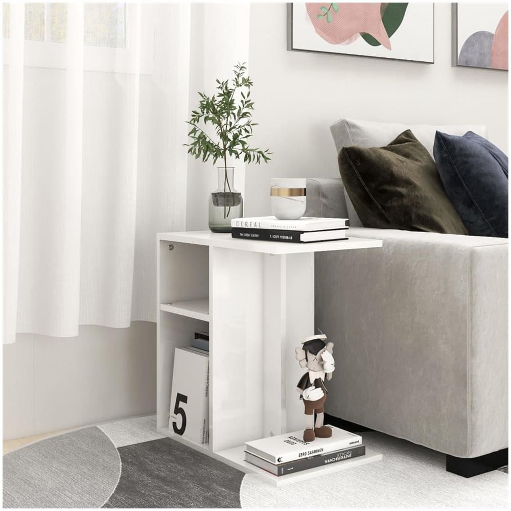 Tavolino da Salotto Bianco Lucido 51x50x44 cm Legno