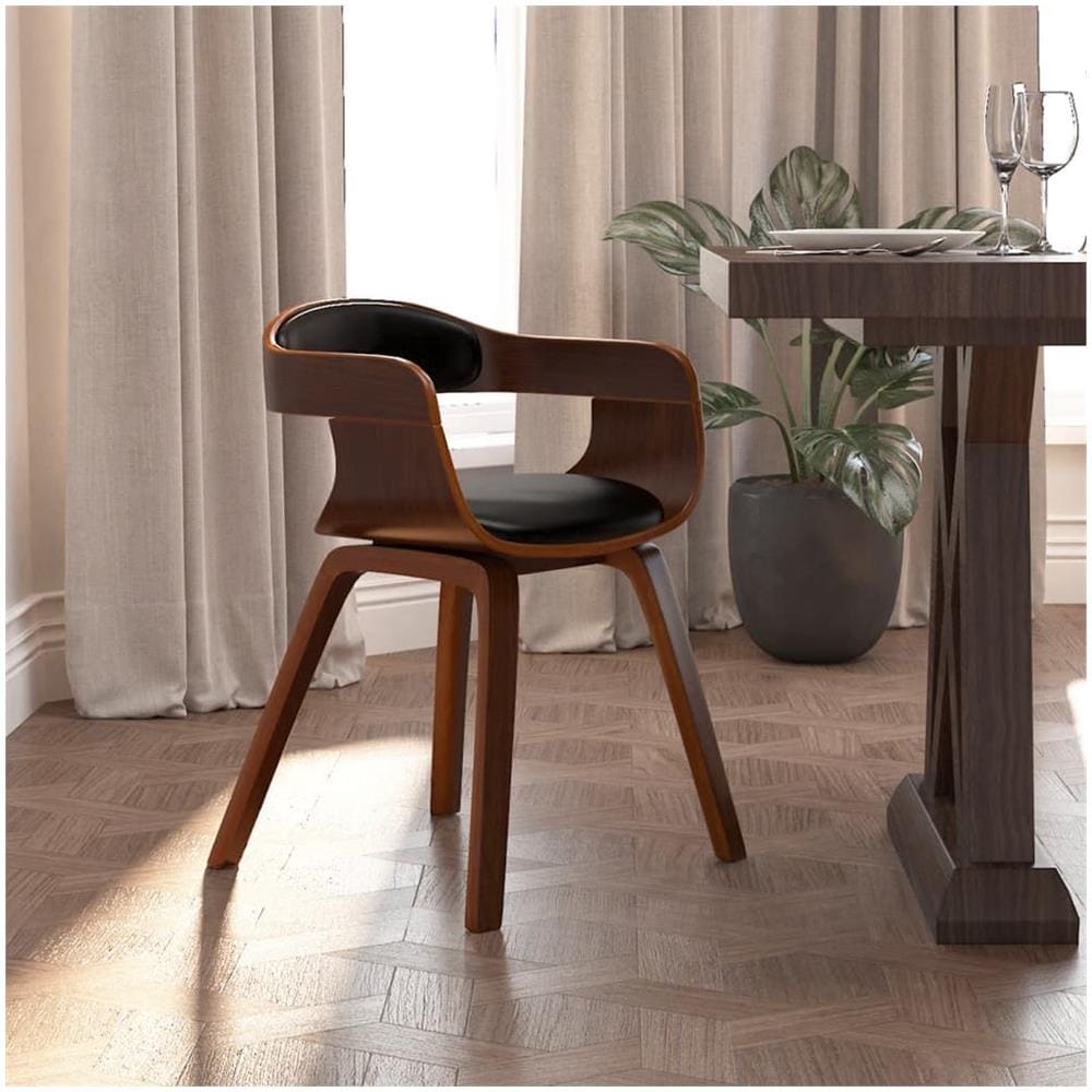 Sedia da Pranzo Nera in Legno Curvato e Similpelle - Foto 1
