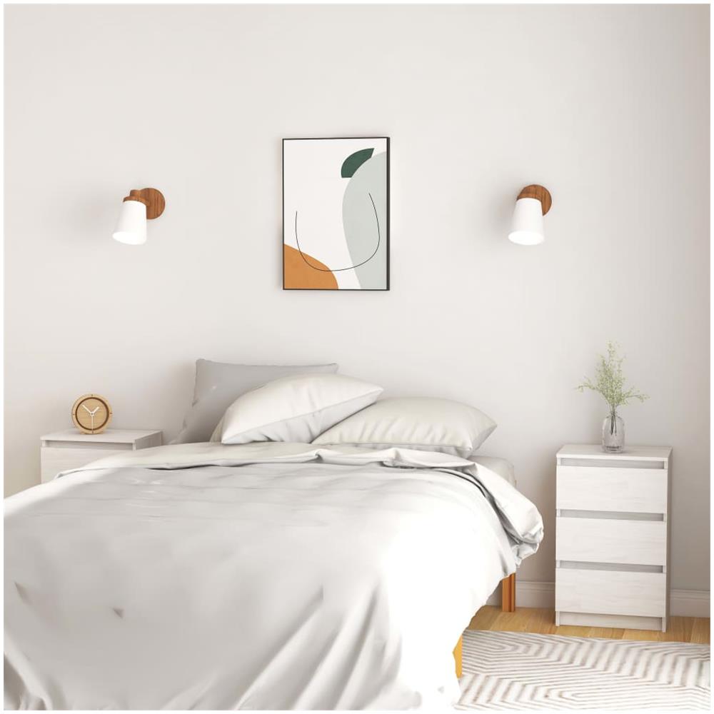 Comodini 2 Pz Bianchi 40x29,5x64 Cm In Legno Massello Di Pino - Foto 1
