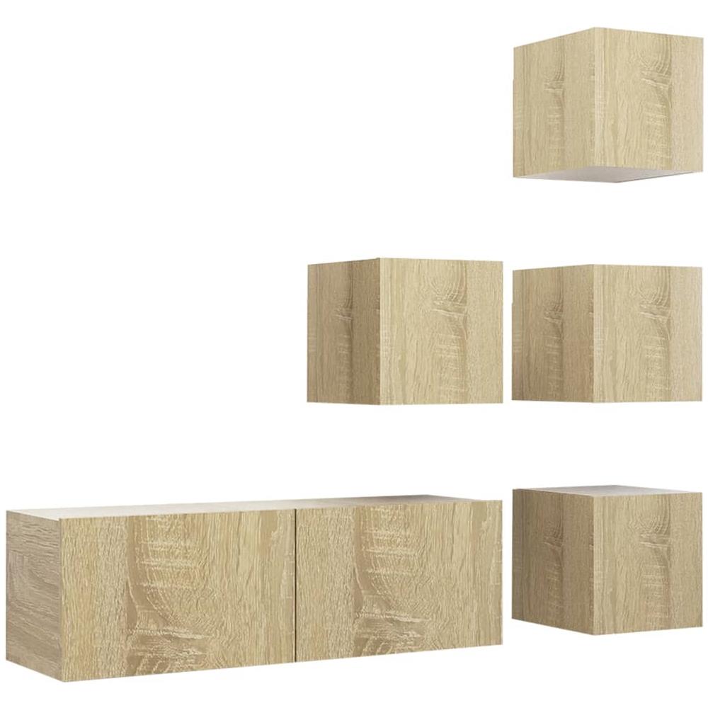 Set di Mobili Porta TV 5 pz Rovere Sonoma in Legno Multistrato - Foto 2