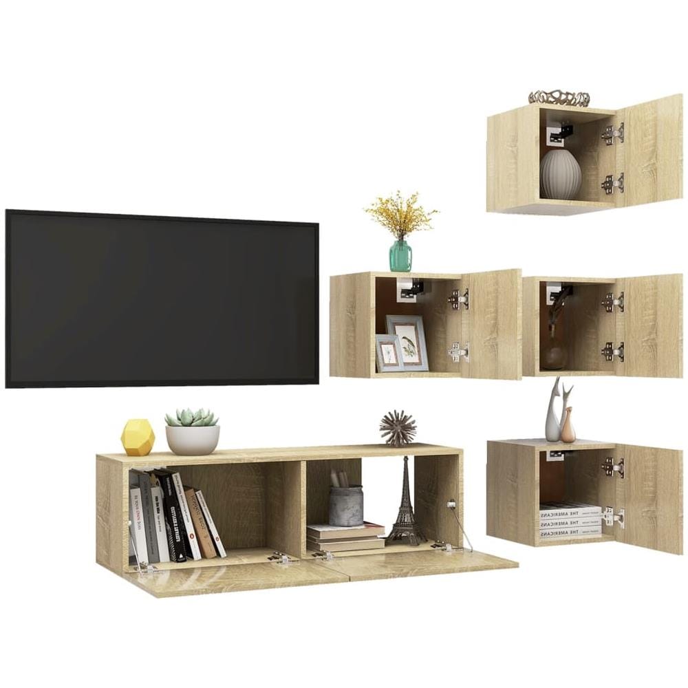 Set di Mobili Porta TV 5 pz Rovere Sonoma in Legno Multistrato - Foto 3