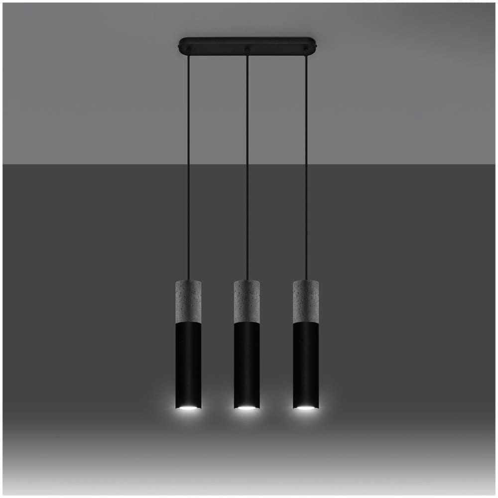 Lampada A Sospensione In Cemento Borgio 3l Sollux Nero 900x450x60 Mm Cemento - Foto 11
