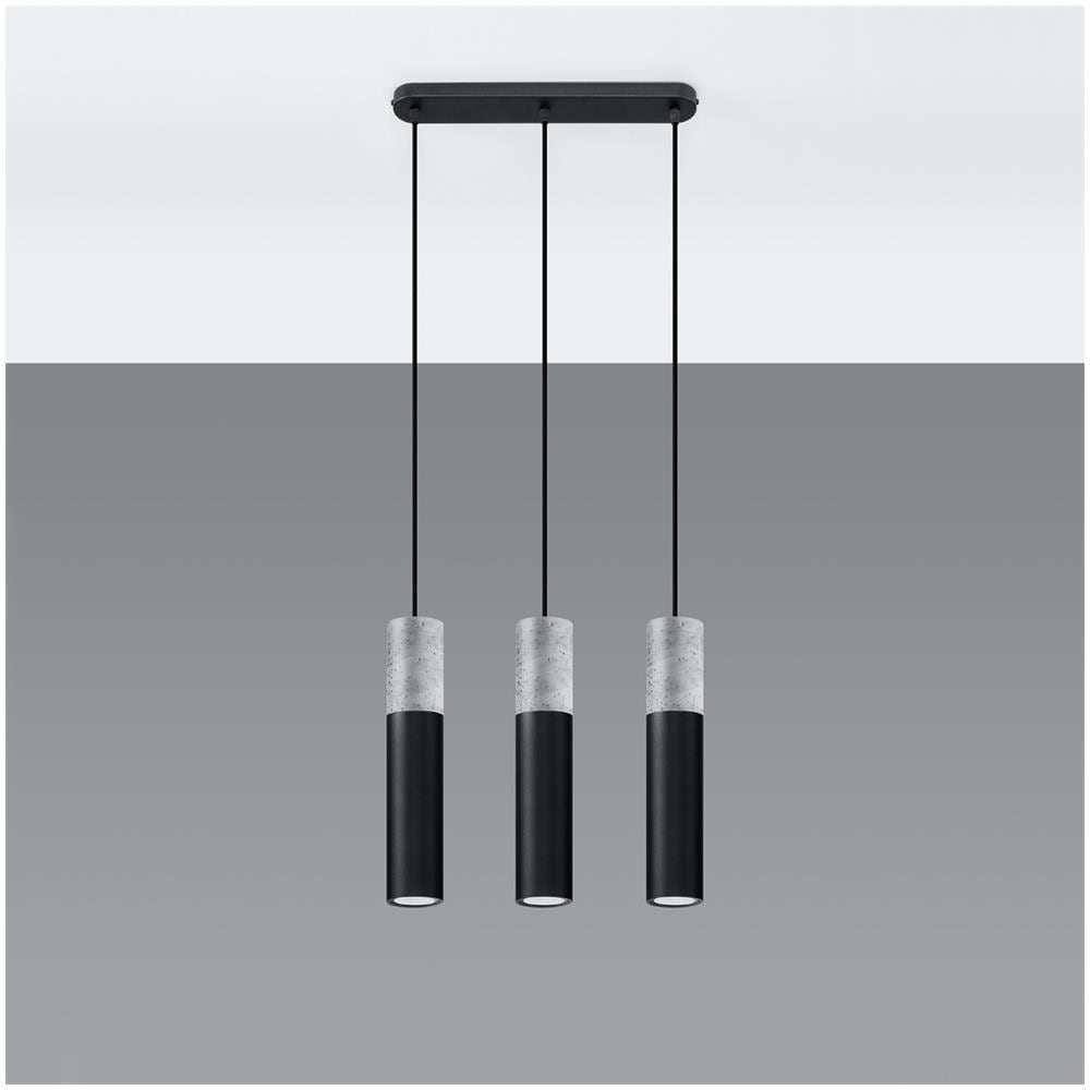 Lampada A Sospensione In Cemento Borgio 3l Sollux Nero 900x450x60 Mm Cemento - Foto 1