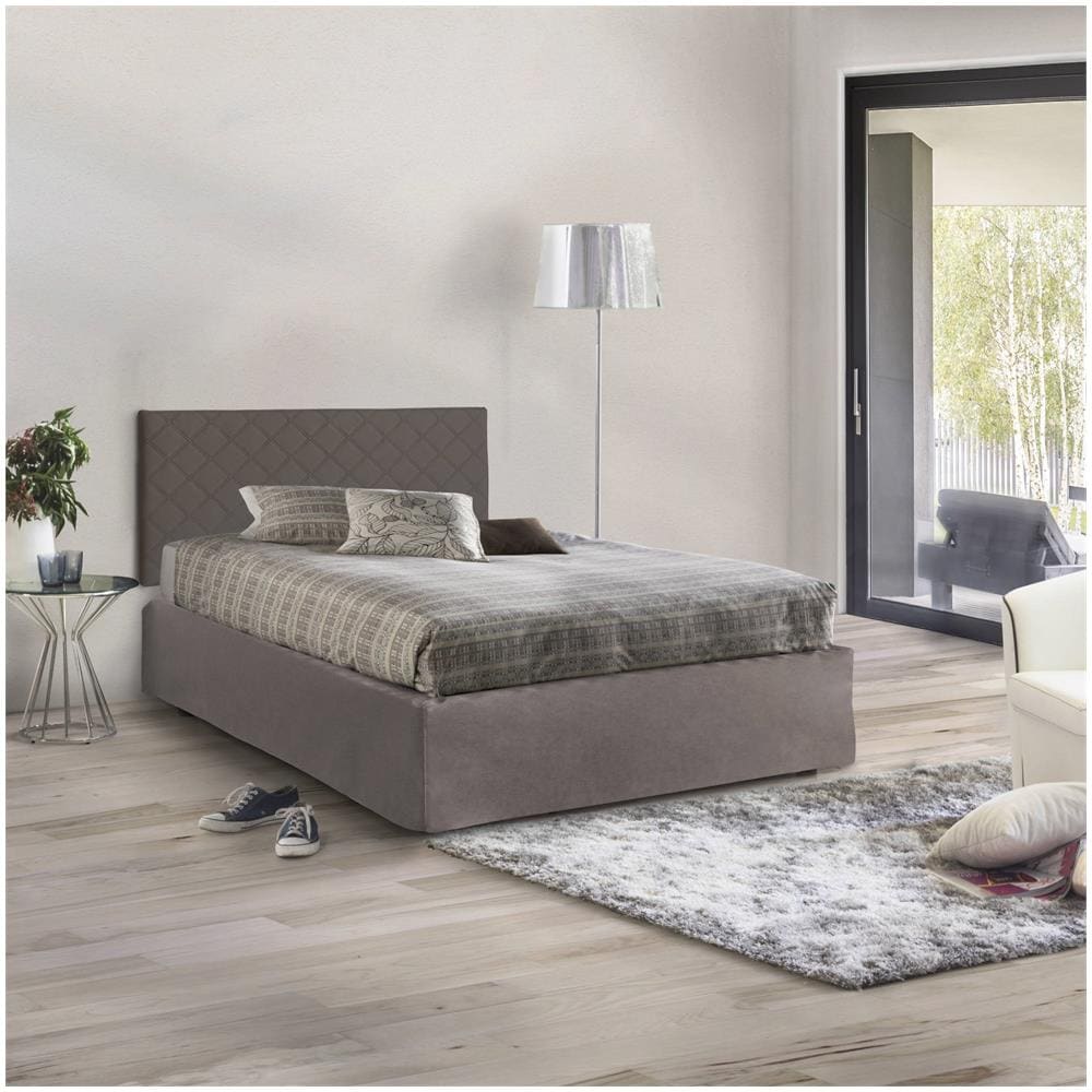Letto Piazza E Mezza Clea, Set Testata In Ecopelle Con Rete Ortopedica E Mantovana, 100% Made In Italy, Adatto A Materasso Da Cm 120x190, Tortora - Foto 1