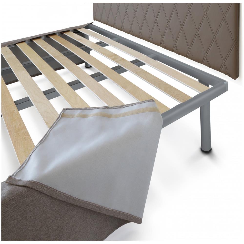 Letto Piazza E Mezza Clea, Set Testata In Ecopelle Con Rete Ortopedica E Mantovana, 100% Made In Italy, Adatto A Materasso Da Cm 120x190, Tortora - Foto 3