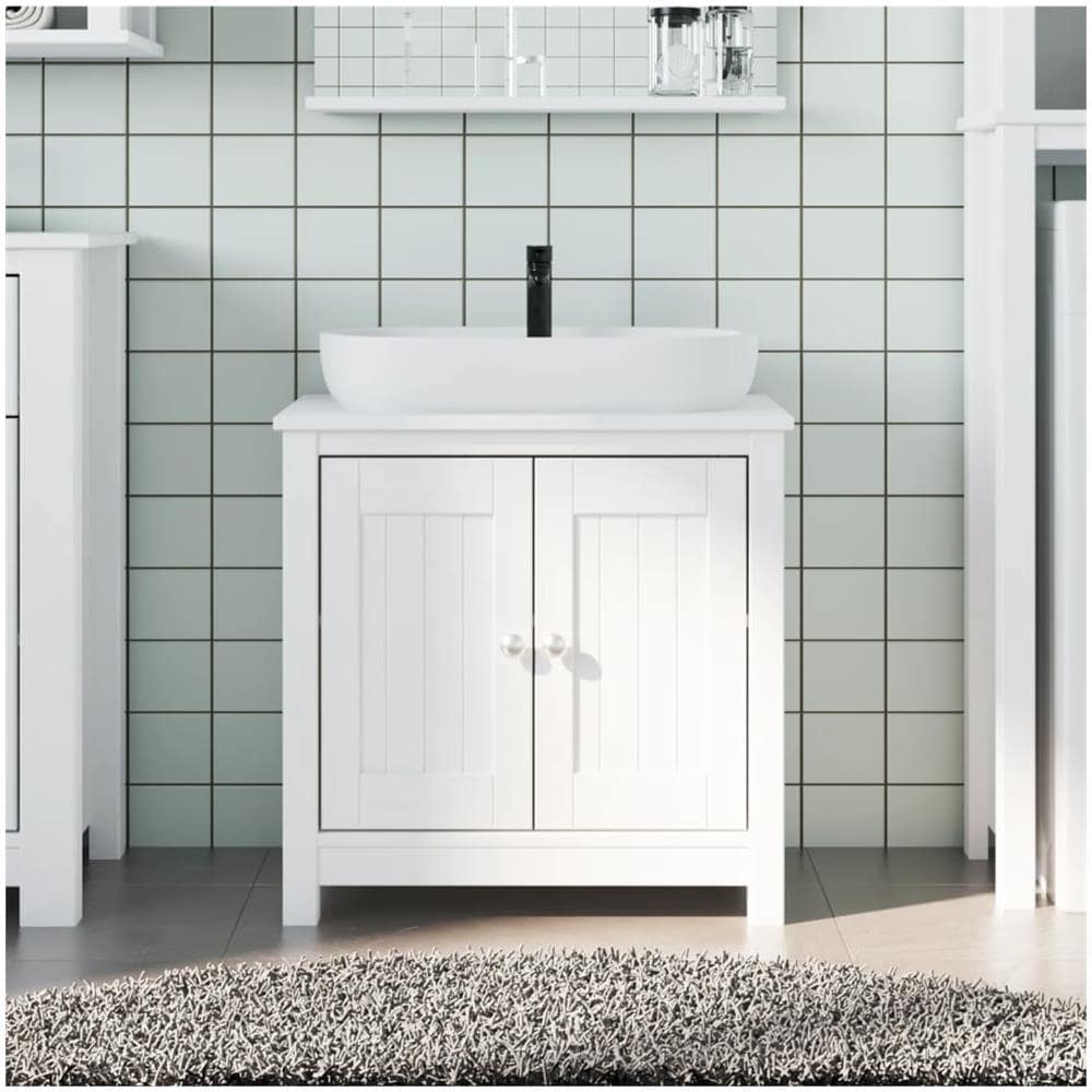 Mobile Lavabo Da Bagno Berg Bianco 60x34x59 Cm Massello Pino - Foto 1