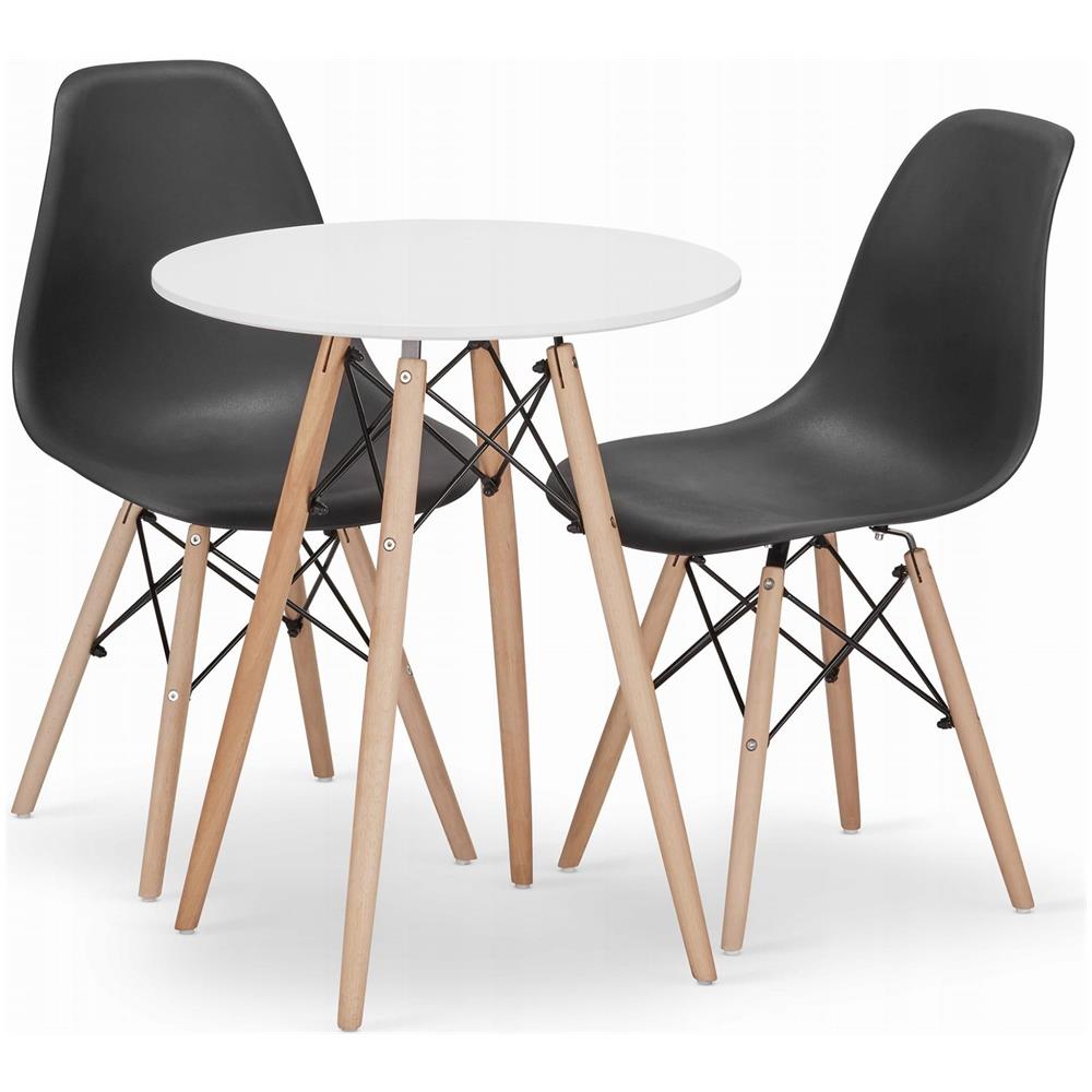 Set tavolo rotondo KOVA 60 in MDF bianco + 2 sedie nere OSAKA - Foto 1