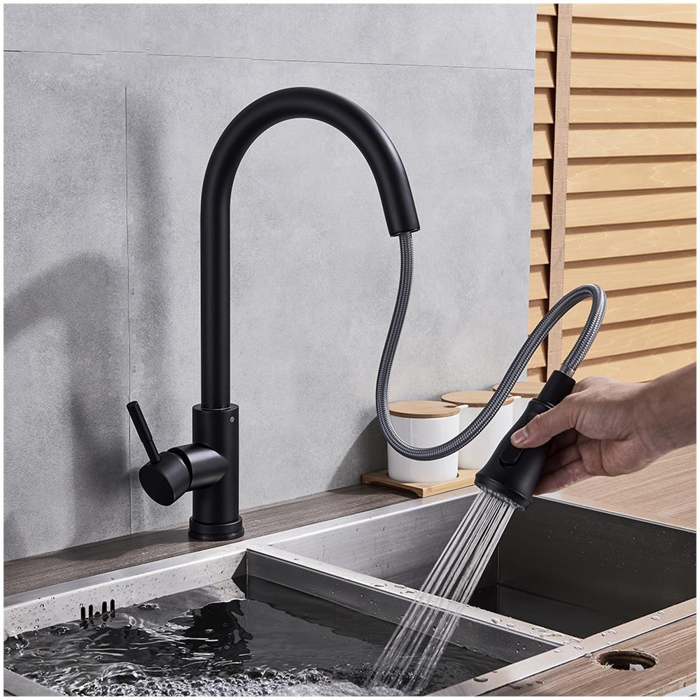 Rubinetto per lavello da cucina, Blackswan, tipo M68 con 2 modalità e pulsante Pausa, modello nero opaco, misura 39 cm - Foto 4