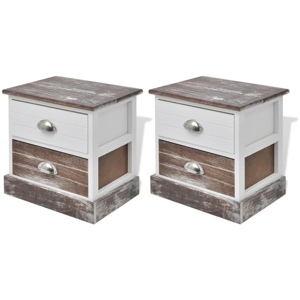 Comodini Shabby Chic 2 Pezzi Marrone E Bianco - Foto 2