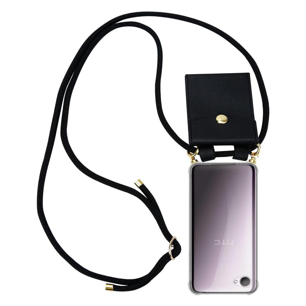 Catena Di Telefoni Cellulari Compatibile Con Htc Desire 12 In Nero - Coperchio Protettivo In Silicone Con Anelli D'oro, Cinturino In Corda E Custodia Staccabile - Foto 1