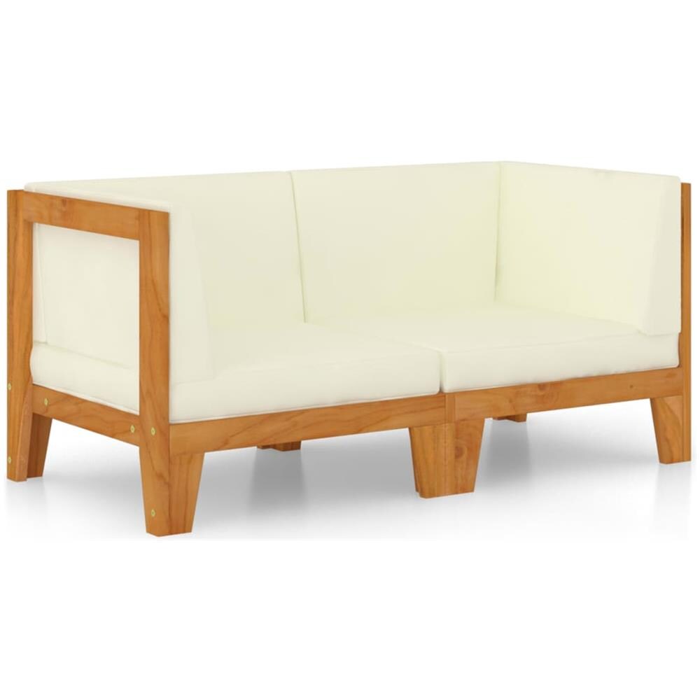 Divano A 2 Posti Con Cuscini Bianco Crema In Massello Di Acacia - Foto 1