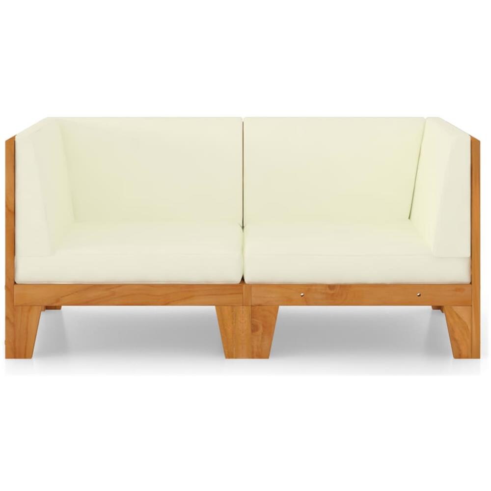 Divano A 2 Posti Con Cuscini Bianco Crema In Massello Di Acacia - Foto 2