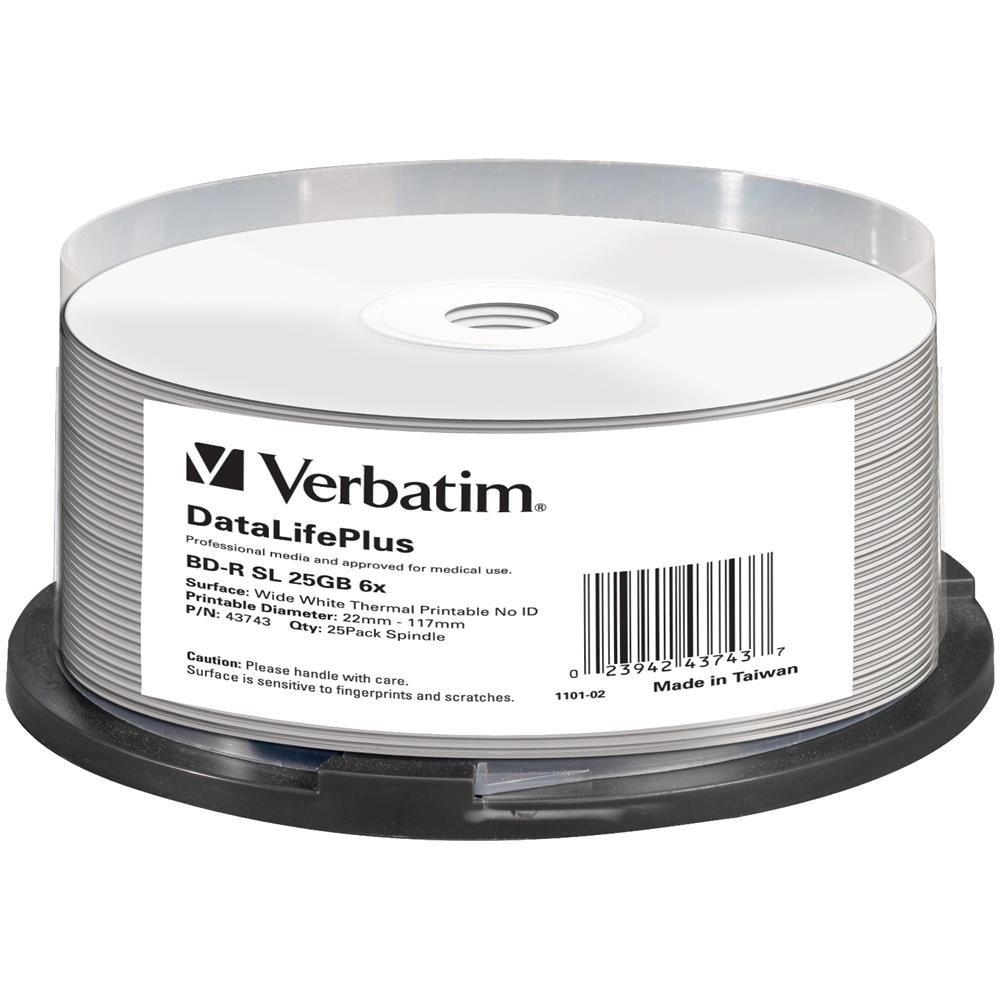 BD-R 25GB 6x Wide White Thermal Printable 25 Pack Spindle - No ID Brand, BD-R, Fuso - Foto 2