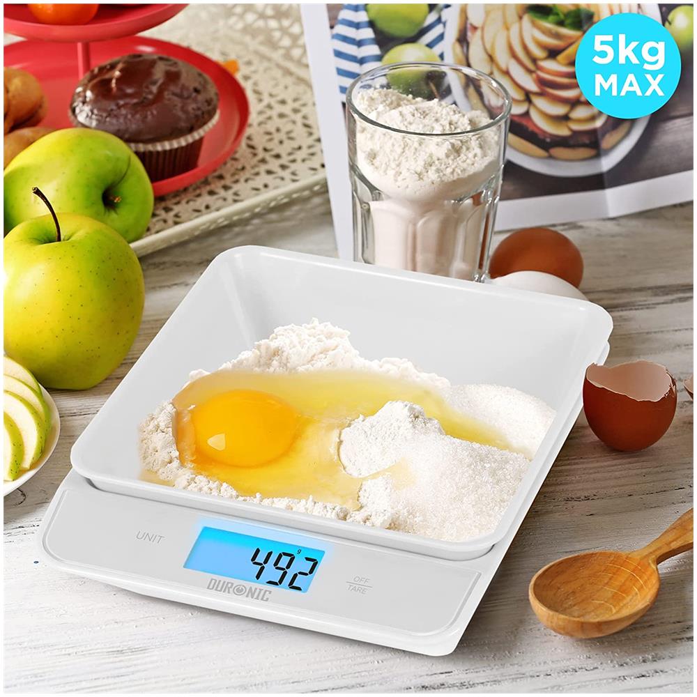 KS100 WH Bilancia Digitale da Cucina Portata Max 5 Kg con Ciotola 1.2 L e Funzione Tara - Bianco - Foto 2