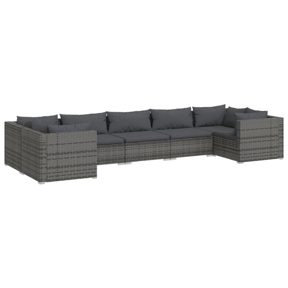 Set Divani Da Giardino 7 Pz Con Cuscini In Polyrattan Grigio - Foto 1