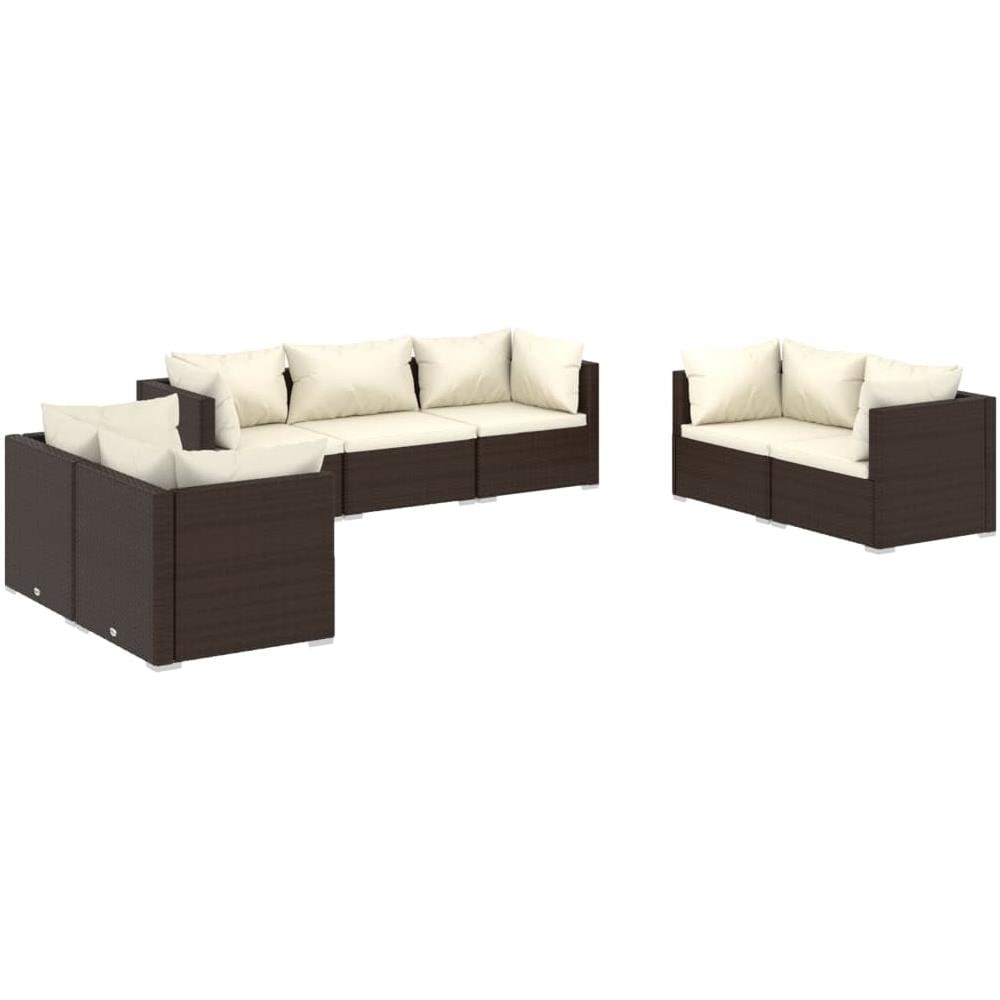 Set Divani Da Giardino 7 Pz Con Cuscini In Polyrattan Marrone - Foto 1