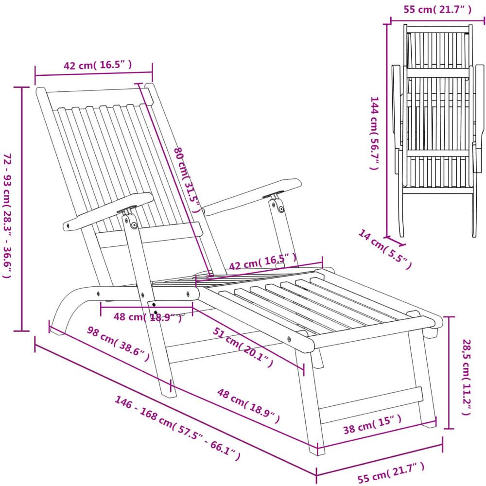 Sedie A Sdraio Da Esterno Con Poggiapiedi 2pz Massello D'acacia - Foto 6
